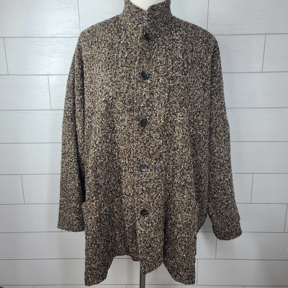 Eskandar Jacket Tweed 1 Lined Wool Blend Brown Black Oversized Lagenlook Boxy - Picture 7 of 14